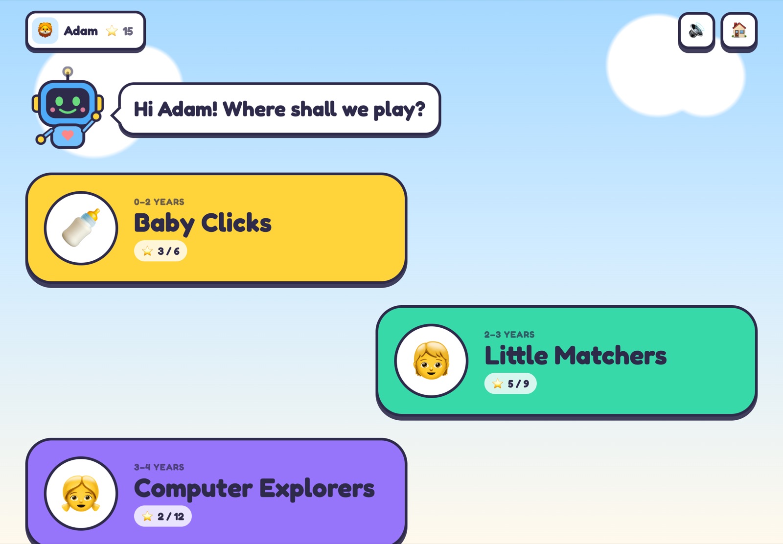 The map of the stages, with the stars a child has collected