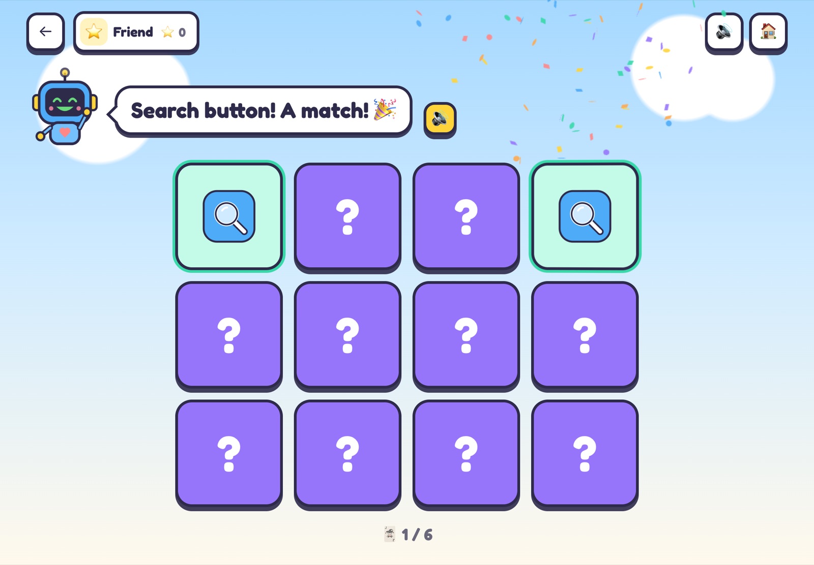 A memory game with icons, two cards turned over